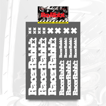 RACERRABBITS Sticky Rabbit Lettering - Series 1 - Clear Decal - A5 - White