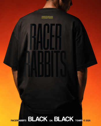 RACERRABBITS T Shirt Apparel - Oversize Cut - Black On Black - Rabbit Apparel